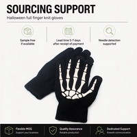 Gants squelette à doigts complets pour Halloween, en coton/élasthanne, compatibles écran tactile, coupe-vent, lumineux, tricotés, pour l'hiver et les fêtes