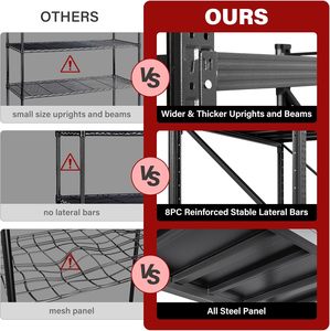מדפי אחסון גדולים ועומדים, 71.3 אינץ' רוחב, 4 קומות, עמידים במיוחד, מתכווננים, למוסך, קיבולת 5000 ליברות, בצבע שחור - Product Image 6