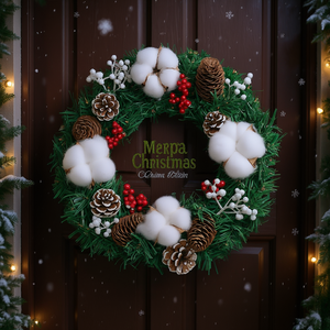 Corona Navideña Marpa de 12 Pulgadas, Decoración Artificial Redonda para Puerta o Pared con Bayas y Piñas, Adorno Tradicional para Interiores - Product Image 2