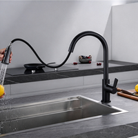 Robinet de cuisine moderne à col de cygne avec douchette extractible et mitigeur monocommande à bouton-poussoir pour l'approvisionnement des restaurants