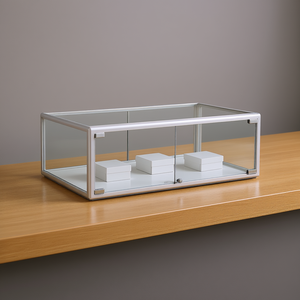 Vitrina de mostrador con marco de aluminio de 99x49x27 cm, acabado blanco, vidrio templado, puertas con bisagras y cerradura. - Product Image 3