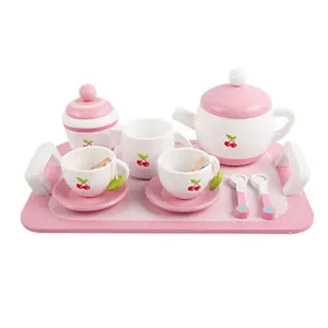 COMMIKI Kitchen Accessories Toys Breakfast 18 Pcs Sets Kids Kitchen Toy Simulation Cake Egg Wooden Tea Set Toy