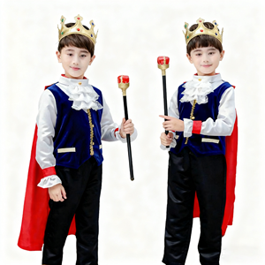 Costume de cosplay de prince royal pour enfants, Halloween, carnaval, garçons, 7 pièces, couronne de prince, sceptre, cape, costume royal, vêtements - Product Image 6