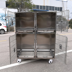 Cage à <span class=keywords><strong>chat</strong></span> EUR VET en acier inoxydable à 4 portes avec verrouillage silencieux, panneau acrylique, zone sanitaire indépendante, roulettes anti-vibrations silencieuses - Product Image 5