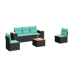 Set Divano da Esterno in Polyrattan Nero 6 Pezzi con Cuscini Design Contemporaneo Stile Moderno - Product Image 1