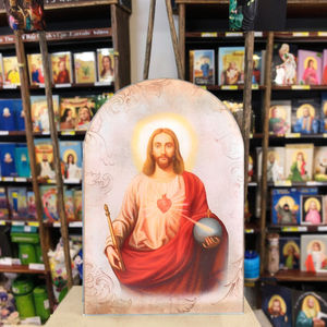 Plaque en MDF arquée religieuse catholique chrétienne, motif Sacré-Cœur de Jésus, pour église, statue, enseigne de table, imprimée UV, réutilisable, Yu Yan - Product Image 5