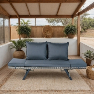 1 PCS Modern Outdoor Wicker Foldable Two <b>Seat</b> <b>Bench</b> with Dark Grey Cushion - Product Image 4