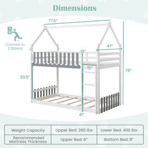 Litera doble Piso bajo Marco de cama de madera maciza para niños con <span class=keywords><strong>valla</strong></span> y <span class=keywords><strong>escalera</strong></span> para niños para la escuela Blanco - Product Image 4