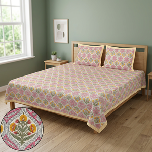 VILAKSH ENTERPRISES Ensemble de housse de couette classique à imprimé floral 100 % coton 7 pièces avec taies d'oreiller, sans plis, 400 fils au pouce carré, personnalisable, fait main - Product Image 4