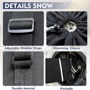 Oxford Large Capacity Front Drawstring <strong>Laundry</strong> Basket <strong>Black</strong> Washable and Adjustable <strong>Bin</strong> - Product Image 5