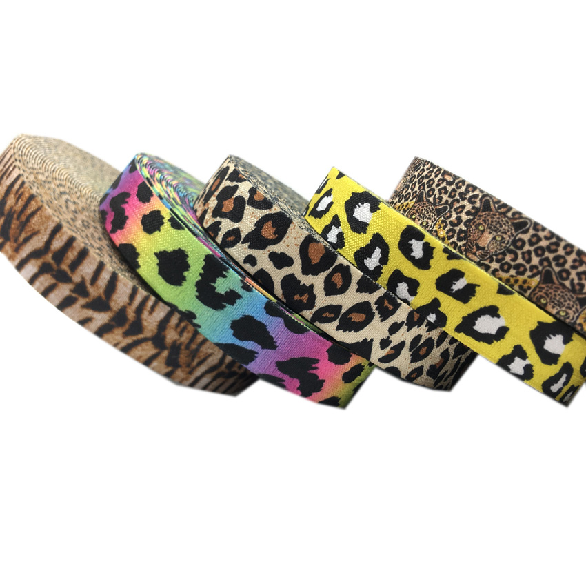 100 ярдов леопардовой расцветки с принтом Тигра для малышей на голову эластичная повязка для головы с оптовая продажа 5/8 "Гепард лента для волос галстук оголовье DIY аксессуары для волос