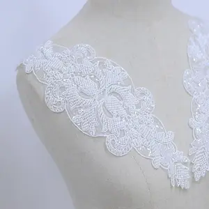 Del Merletto Del ricamo Del Collare di Perle In Rilievo Fiori trim Applique Del Merletto motivi per Abito Da Sposa