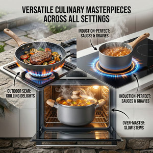 Juego de utensilios de cocina antiadherentes E-TOP con <span class=keywords><strong>mango</strong></span> de baquelita, estilo granito, sartén de cerámica, juego de ollas con <span class=keywords><strong>mango</strong></span> desmontable - Product Image 5