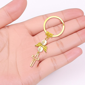 Tùy chỉnh kim loại vàng chéo Keychain hợp kim kẽm với các yếu tố cánh thiên thần cho các cuộc tụ họp tôn giáo và quà tặng lưu niệm - Product Image 5