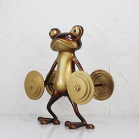 Sculpture de grenouille haltérophile amusante, style rétro, ton bronze, accessoires de bureau en métal artistique de luxe, figurine décorative pour la maison