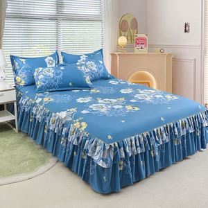 Double Layer Floral Printed 100% Polyester 100TC 30 Count Washable All-Season Bilateral <b>Bed</b> Skirt <b>Set</b> - Product Image 1