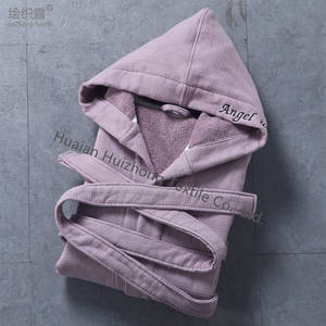 HUIZHONG accappatoi da bagno per la casa in cialda di cotone 100% con logo personalizzato/accappatoi in cotone intrecciato in spugna per hotel con cappuccio per uomo e donna - Product Image 3