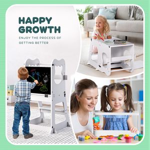 Bambino bianco in legno di apprendimento in piedi torre pieghevole Multi-funzionale bambino torre in piedi con lavagna e rotaie - Product Image 6