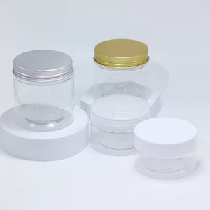 Custom 100ml 200ml 8oz 300ml 12oz 500ml <b>clear</b> White Black Amber Wide Mouth Cosmetic <b>Containers</b> <b>Plastic</b> Pet Jar with Aluminum Lid - Product Image 5