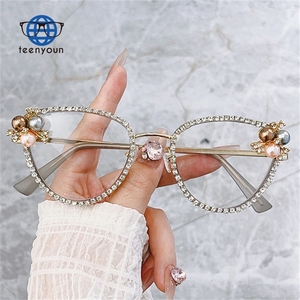 Teenyoun Est Cat Eye Anti Blue Light Luxury Diamond Glasses Wholesale Optical Spectacle Eyeglasses Frames - Product Image 3