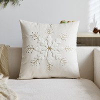 Housse de coussin en velours brodée de paillettes flocons de neige de Noël de luxe, douce et décorative pour la maison