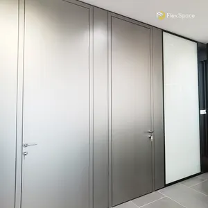 Flexspace 2023 baru kaca modular ganda Aluminium dinding partisi logam kantor dengan pintu
