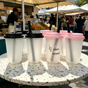 Vasos de Plástico PP Desechables para Té de Burbujas Boba, con Logotipo Personalizado, 90 mm, Capacidad de 500 ml y 700 ml, para Refrescos y Matcha - Product Image 1