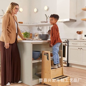 Solid Wood Children Step <b>Stool</b> With Handrails Minimalist Design For Kids <b>Bathroom</b> Kitchen Use - Product Image 2