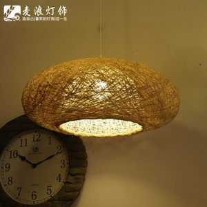 Lustre elliptique en rotin couleur chanvre naturel, diamètre 56 cm, lumière LED, tête simple, pour restaurant, bar, balcon - Product Image 1