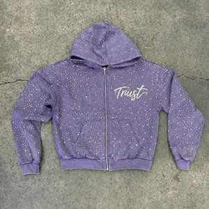 Sudadera con capucha vintage de algodón 100% con lavado ácido, estampado digital personalizado, estilo streetwear, efecto desgastado por el sol, con cremallera y acabado desgastado. - Product Image 2