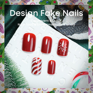 Ongles à presser de style français pour Noël, courts, <span class=keywords><strong>motif</strong></span> marbré, logo personnalisé, qualité export <span class=keywords><strong>automne</strong></span>/hiver, usine de pointes d'ongles - Product Image 4
