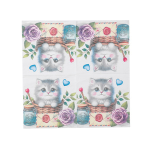 Printed Paper Napkins With Cute Cat Design 330cmx330cm For Valentine'S Day Parties Hotels Restaurants - Product Image 5