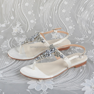 Customized Ivory Fabric Dressy Flat <strong>Sandals</strong> for Wedding with <strong>Jewels</strong> Women Bridal <strong>Sandals</strong> - Product Image 2