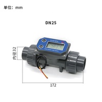 Débitmètre à turbine à vente chaude, 1 pouce, 20 à 280 LPM, PVC, écran LCD, connexion filaire, alimentation 3,5 à 24 V, compteur de débit