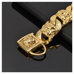 Collar de cadena de perro con cierre de cabeza de calavera dorada de acero inoxidable de 32MM para perros grandes, collares de peso para perros - Product Image 5