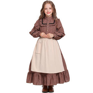 Chica colonial para <span class=keywords><strong>Amazon</strong></span> Source Prairie Pioneer Dress con bufanda floral marrón larga para <span class=keywords><strong>Halloween</strong></span> con personaje Echo - Product Image 4