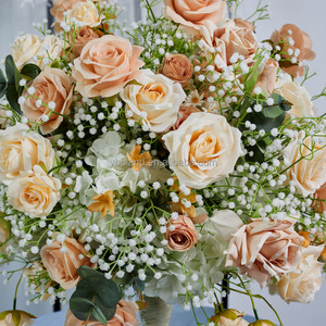 Décoration de table de mariage, centre de table artificiel en forme de boule de roses couleur champagne de 55 cm, H108, nouvelle collection. - Product Image 3