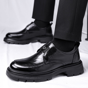 Men's Black Leather <b>Height</b> <b>Increasing</b> <b>Shoes</b> One Kick Closure Breathable Formal Casual Wear For Security Guards - Product Image 3