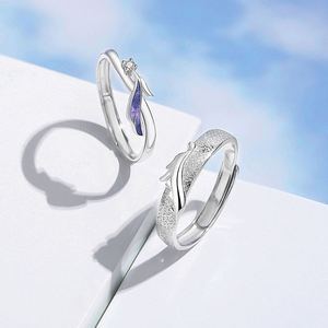 Bague de couple en acier inoxydable plaqué platine, dragon et phénix, avec zircon et diamant, alliance de mariage pour couple - Product Image 2