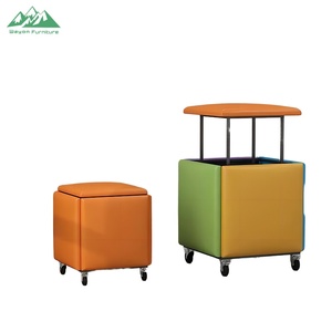 Wayon 5-in-1 Modern Comfort Round <strong>Leather</strong> <strong>Footstool</strong> &amp; Stool with Removable Cover and for Apartment <strong>Storage</strong> - Product Image 2