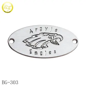 USA standard brush nickle sewing metal label customized oval engraved logo metal tags with 2 holes