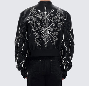 LEDUO <strong>Gothic</strong> - Style Short Leather <strong>Jacket</strong> with Stand - up Collar Dark Leather <strong>Jacket</strong> - Product Image 3