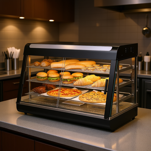 Vitrine chauffante commerciale à 3 niveaux pour pizzas, avec éclairage, noire, rectangulaire, 1500W 3000W - Product Image 2