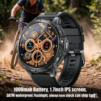 Montre connectée K77 à très longue autonomie, batterie OEM 1000 mAh, montre connectée sport pour hommes avec moniteur de fréquence cardiaque LED, tracker de fitness
