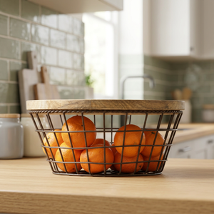 <b>Rectangular</b> <b>Storage</b> <b>Basket</b> With Wooden Lid Minimalist Kitchen Food Container Durable Metal Wire <b>Basket</b> - Product Image 6