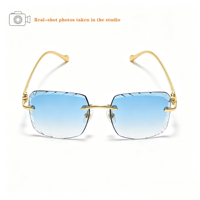 Lunettes de Soleil de Designer Rétro Carrées en Métal Sans Monture avec Logo Personnalisé UV400 pour Hommes et Femmes, Coupe Diamant