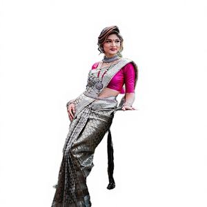 Sari de Seda Suave con Tejido Zari Plateado Banarasi Puro, de Diseño Tradicional y de Lujo, para Bodas y Fiestas, Verano e Invierno, Estilo Indio - Product Image 3