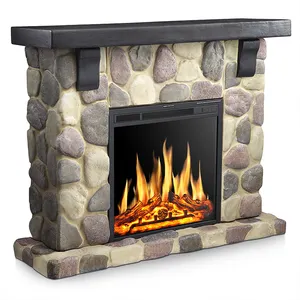 Modern Home LED Decoration Mixed Color Remote Control Free Standing Polystone Stone Electric Fireplace