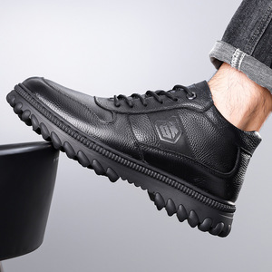 Bottes d'hiver en cuir véritable pour hommes, hauteur cheville, bout rond, doublure en fourrure, semelle en caoutchouc antidérapante, bottines chaudes - Product Image 3