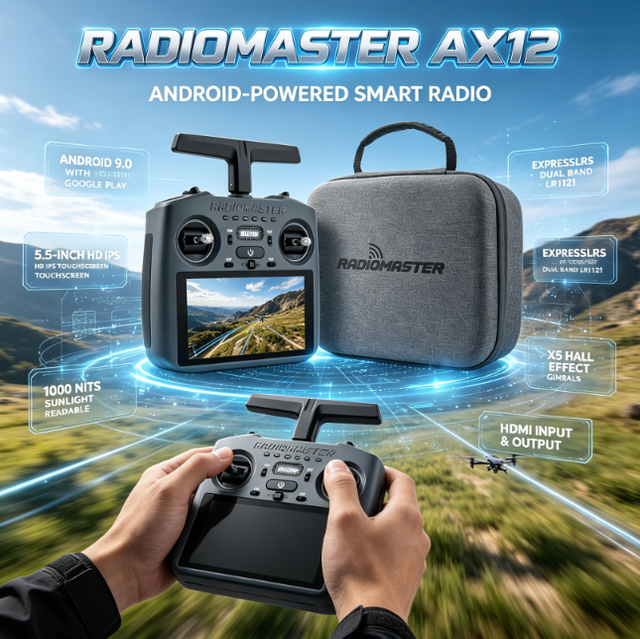 RadioMaster AX12 Android Remote Controller 5.5 Inch Touchscreen 2.4GHz 900MHz Hall Gimbals for FPV Racing Drone Accessories
